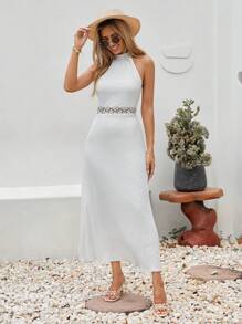 RueChic 刺繡細節白色長洋裝 - 白色 - 查看 5