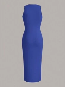 SHEIN EZwear Vestido de punto ajustado al Body sin mangas con cuello redondo en azul para verano