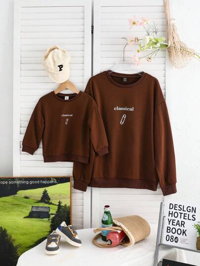 Sudadera informal de cuello redondo y manga larga para niñas jóvenes con impresión de letras