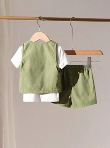 Ensemble de 3 pièces pour bébés garçons, comprenant un t-shirt à manches courtes simple imprimé, un débardeur sans manches et un short