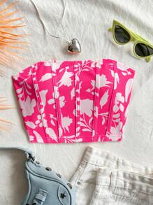 Soleia Top corto bustier con diseño floral pequeño en color naranja para atuendos informales de vacaciones para mujeres