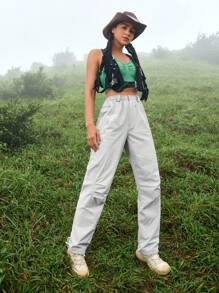 In My Nature 女款實色戶外防水編織長褲，設有口袋 - 淺灰色 - 查看 10