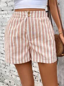 SHEIN LUNE Casual Women's Striped Button Pocket Shorts - Multicolor - View 6