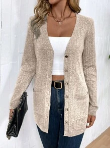 EMERY ROSE Damski kardigan w jednolitym kolorze, prosty, codzienny, z długim rękawem