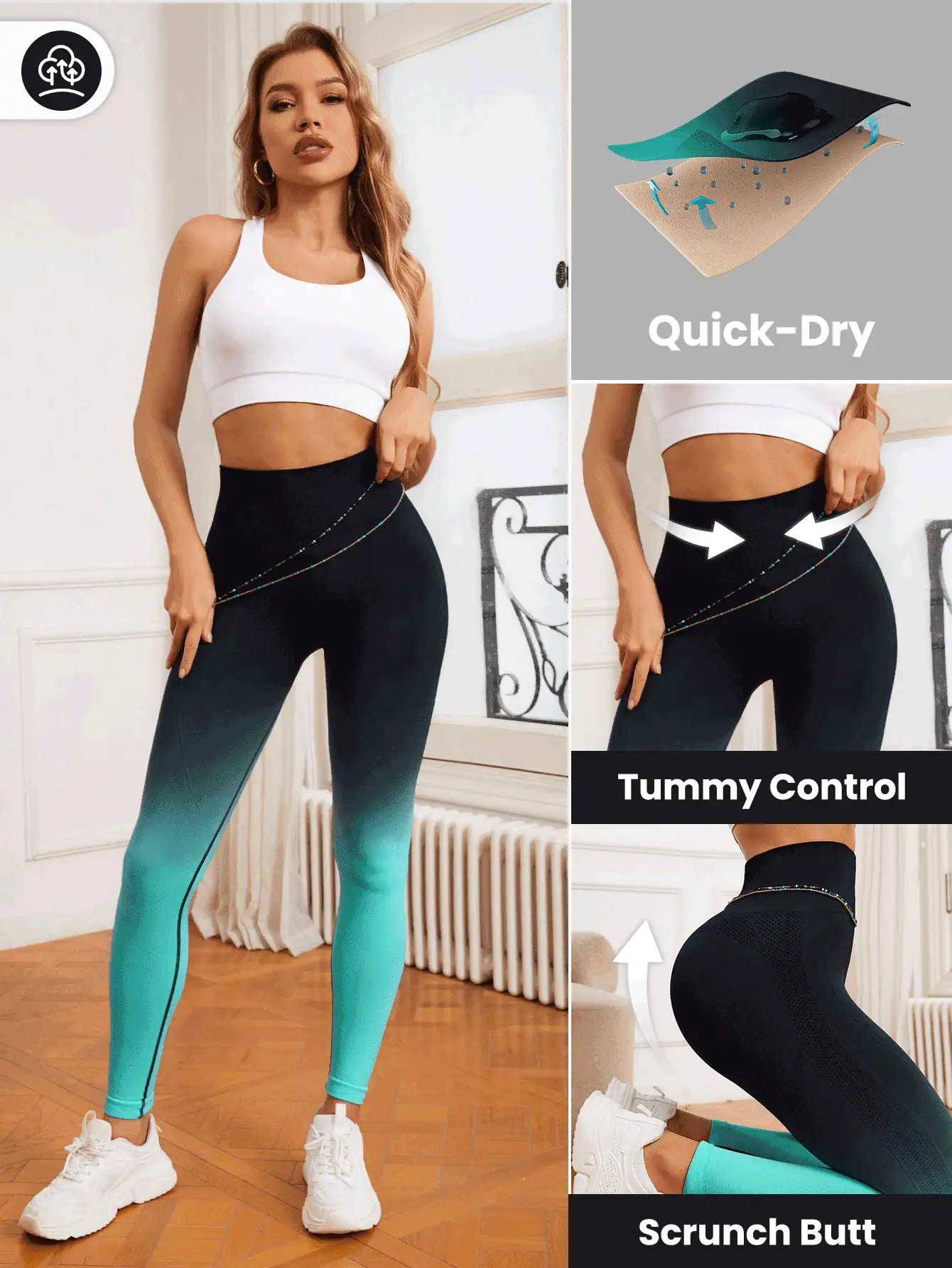 Easithlete 漸層收復運動打底褲 - 黑色 - 查看 3