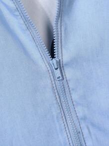 SHEIN Tween 男童牛仔效果休闲柔软连帽蓝色宽松长袖衬衫，适合返校服装 - 淺色水洗藍 - 查看 3