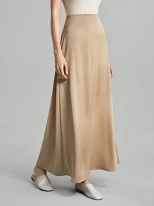 Ontre Women's 2025 Spring New Arrival Solid Color High Waist Satin Drape Skirt, Elegant Versatile Skirt