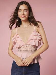 Enchnt Gorgeous Slim-Fit Woven Lady's Camisole Without Elasticity - Coral Pink - View 8