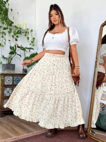 Flirla Falda larga con estampado aleatorio para uso diario, ideal para vacaciones y playa