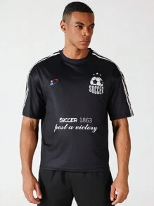 Manfinity Sport Corelite Boyfriend Style Men's Summer Football Letter Printed Short Sleeve Sports T-Shirt Back To School - Multicolor - View 6