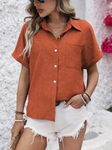 SHEIN LUNE 休閒女士H型領扣釦衫