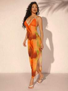 Hauture Vestido para mujer sin espalda con estampado de remolino de ganchillo, vestido de suéter