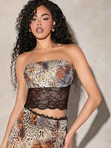 Hauture Leopard Top With Lace Detail - Black - View 4