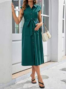SHEIN 孕婦優雅通勤裙 - 墨綠色 - 查看 5