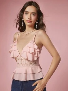 Enchnt Gorgeous Slim-Fit Woven Lady's Camisole Without Elasticity - Coral Pink - View 6