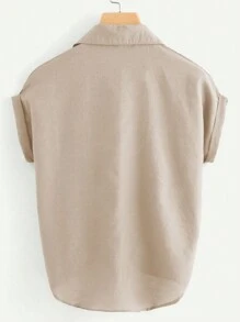 Franclia Women's Plain Simple Daily Button-Down Shirt - Khaki - View 2