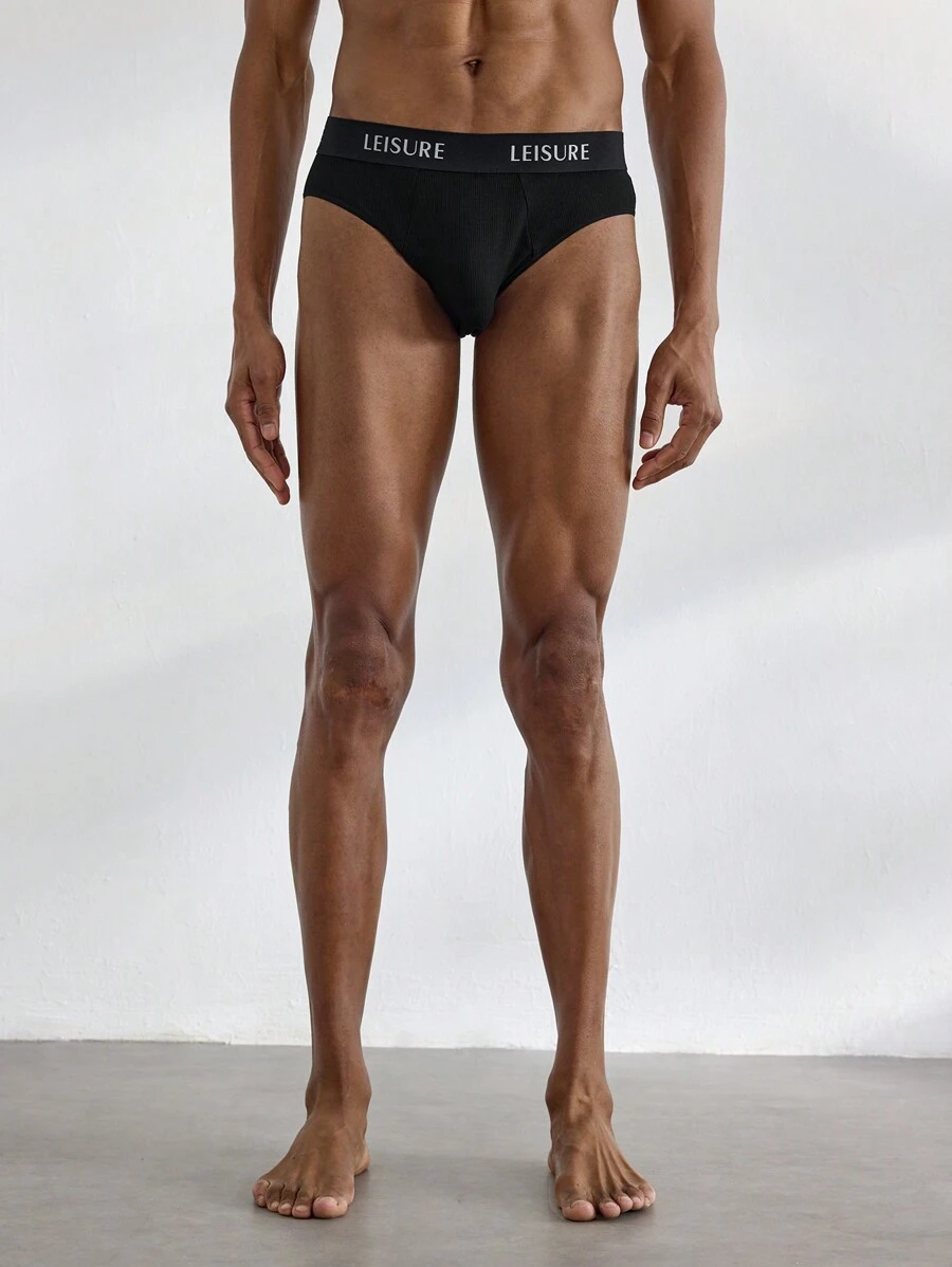 Ocili Leichte und bequeme Herren Slip mit gewebtem Taillenband und Buchstabenmuster-Schwarz