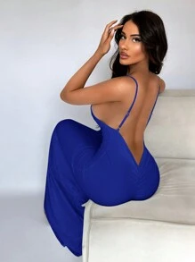 SHEIN SXY Summer Sexy Open Back Fishtail Blue Prom Dress - Royal Blue - View 5