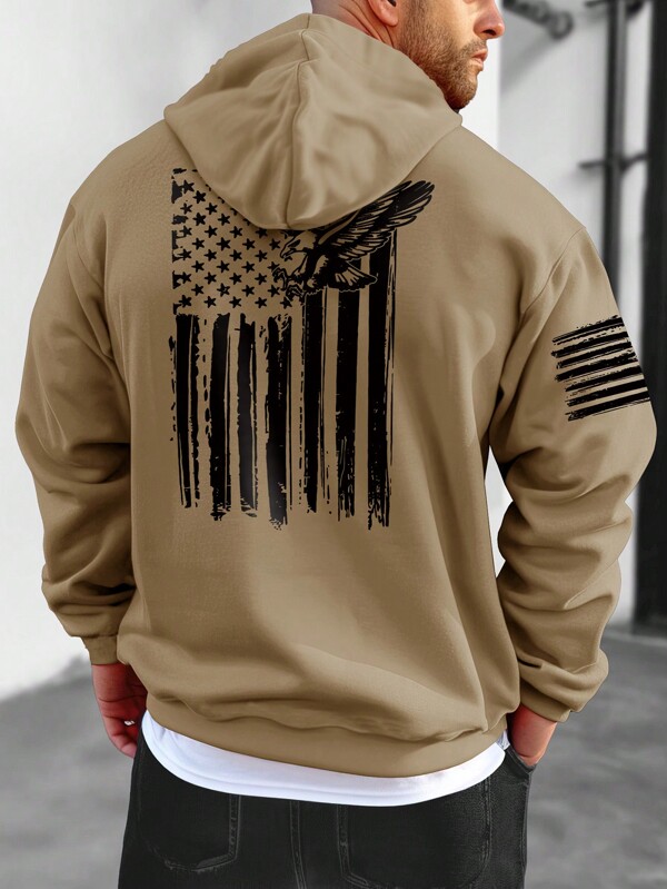Manfinity LEGND Men's Plus Size Graphic Printed Hooded Long Sleeve Sweatshirt, Casual