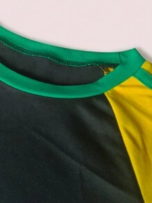 INAWLY Áo thun nữ ngắn tay thường ngày mùa hè có in họa tiết Jamaica cổ tròn và vai phối màu - Nhiều màu - Xem 3