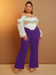 SHEIN SXY Pantalones acampanados de talle alto de talla grande y unicolor para ocasiones casuales
