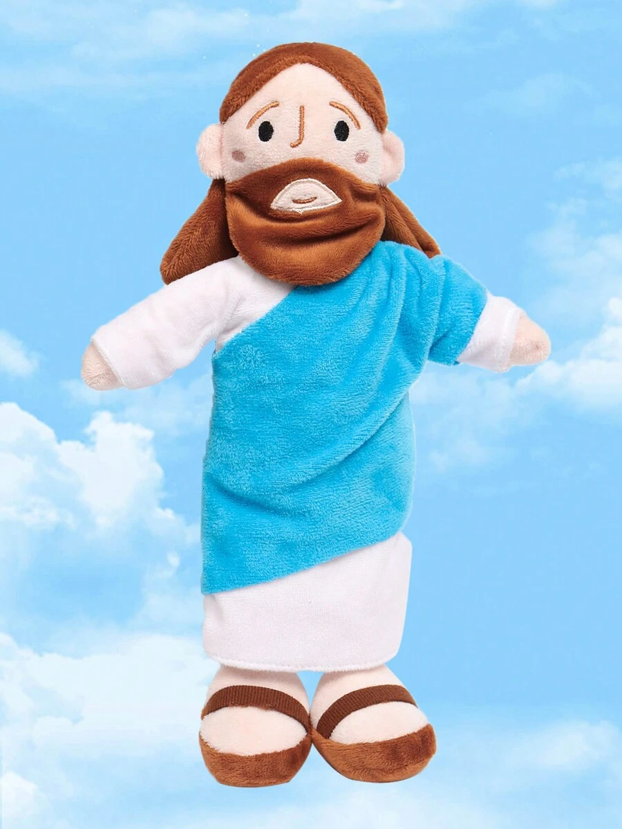 1 Peça Pelúcia de Jesus, meu amigo, 34cm, Boneco de Pelúcia Clássico do Cristo Salvador Espiritual Jesus com Sorriso, Brindes de Festa, Presente para Meninos e Meninas, Decoração Doméstica Dia dos Namorados, Casamento dos Namorados, Aniversário - Azul e Branco - Visão 1