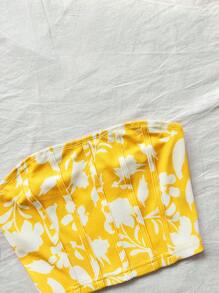 Soleia 橘色花卉胸衣短上衣，休閒假期女裝 - 黃色 - 查看 5