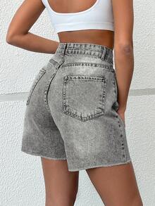 Women's Plain Simple Casual Denim Shorts - Grey - View 2