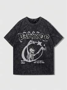 ROMWE MEN Prep Áo thun nam ngắn tay in họa tiết, thích hợp mặc hàng ngày vào mùa xuân hè - màu đen - Xem 1