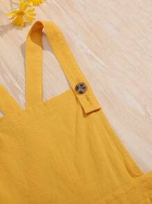 SHEIN Teen Girl White & Yellow Off Shoulder Tight Top & Suspender Jumpsuit Holiday Casual 2pcs Set - Yellow - View 4