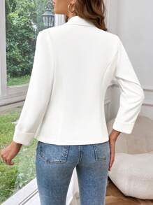 Blazer casual de botón único de unicolor para mujer - Blanco - Ver 3