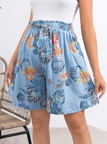 SHEIN Maternity Casual Fit Floral Print Shorts, Vacation & Casual - Multicolor - View 3