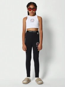 SUMWON Tween Girls Crop Fit Tank Top And Leggings 2 Piece Set - Black and White - View 1