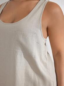 Camiseta de talla grande confortable y transpirable de lino natural en color caqui con bolsillo frontal - Albaricoque - Ver 3