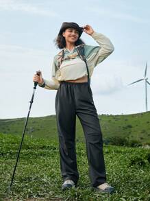 In My Nature 女款簡約純色寬鬆戶外長褲 - 黑色 - 查看 8