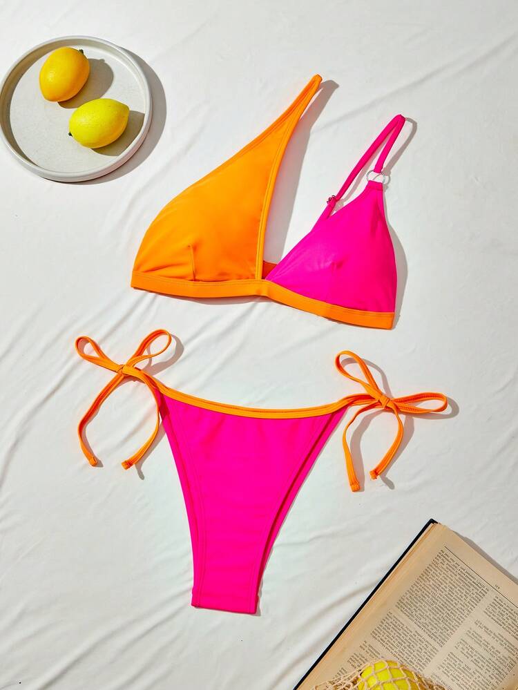 Women Color Block Spliced Two-Piece Bikini Set For Beach Vacation Summer Beach
