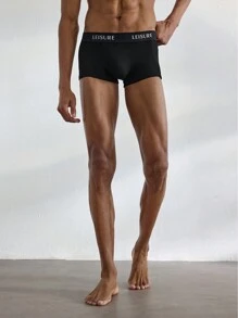 Ocili Leisure Lightweight & Comfy Men's Letter Pattern Woven Waistband Boxer Briefs-Black - Black - View 1