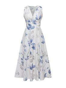 SHEIN LUNE Vestido sin mangas de estampado aleatorio con patrón de estampado asimétrico Vestido largo para mujer