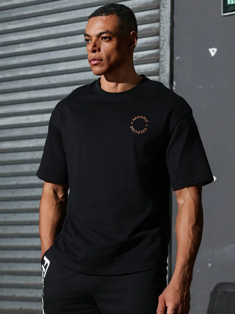 Boyfriend Style Men's Slogan Printed Round Neck Short Sleeve Sports T-Shirt Back To School