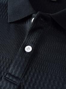 Manfinity Homme Men's Summer Solid Color Short Sleeve Casual & Commuting Polo Shirt - Navy Blue - View 3