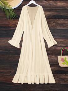 SHEIN Swim Women's Solid Color Simple Daily Kimono Cover Up Summer - Apricot - View 4