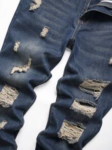 Men's Ripped Slim Straight Jeans - Dark Wash - View 6