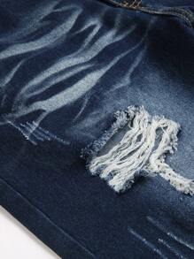 European And American Men's Dark Blue Elastic Ripped Skinny Jeans - Dark Wash - View 3