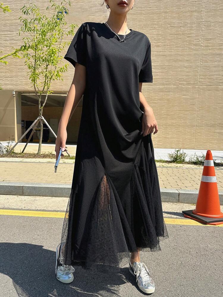 Ladies' Solid Color Simple Daily Short Sleeve Dress Sundress