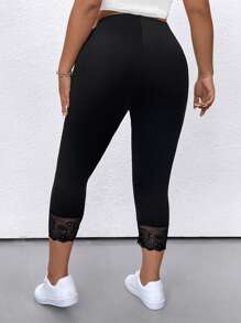SHEIN Leggings Plus Size Contraste Renda Cor Sólida, Verão