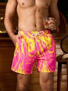 Surfspeed Men's Summer Marble Printed Drawstring Waist Beach Shorts - Multicolor - View 6