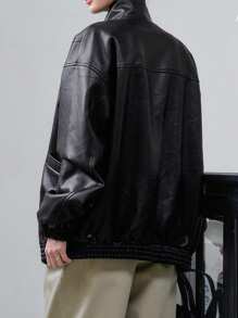 DAZY Button Front Patent Jacket - Black - View 5