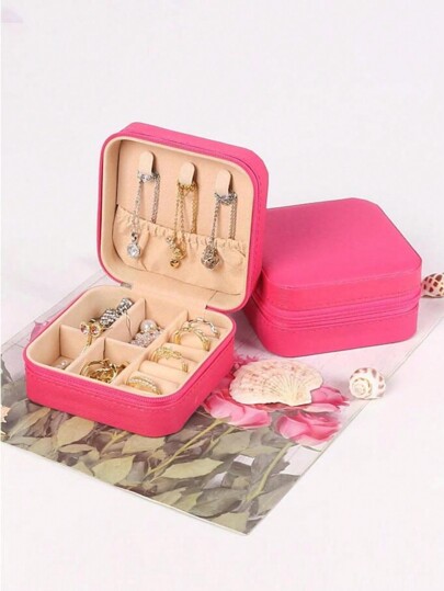 1pc Mini Leather Jewelry Storage Box For Travel, Rings, Earrings And Necklaces