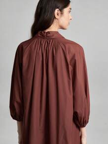 Ontre Solid Color V-neck Lantern Sleeve Loose Fit Dress - Redwood - View 8