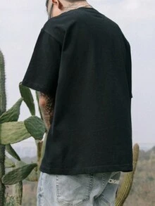 Men Cartoon Letter Print Short Sleeve T-Shirt For Summer - Black - View 2